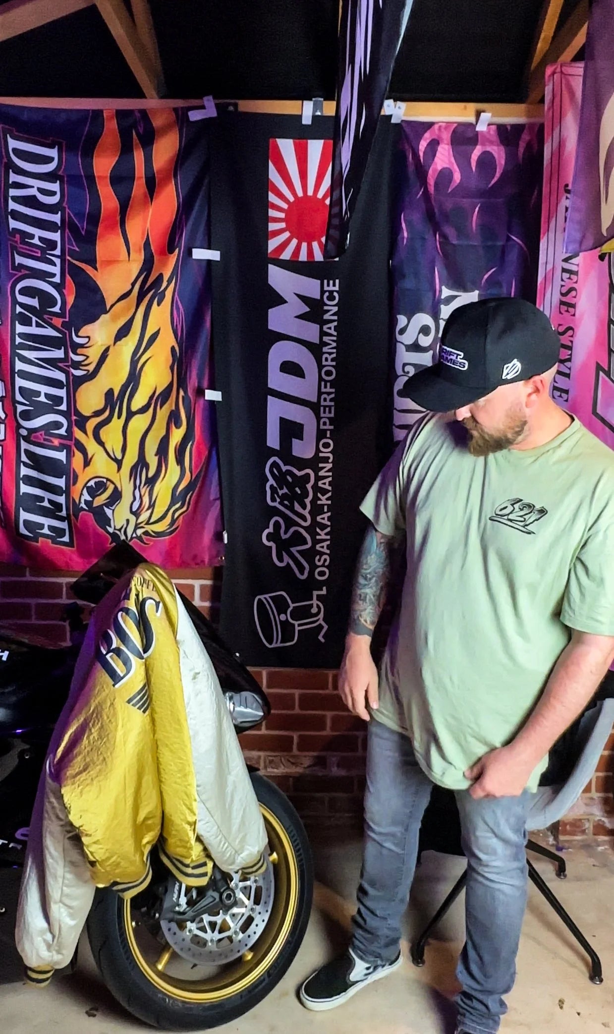 6TWO1 T Shirt Khaki Green with Black Logos (BACK PRINT!)