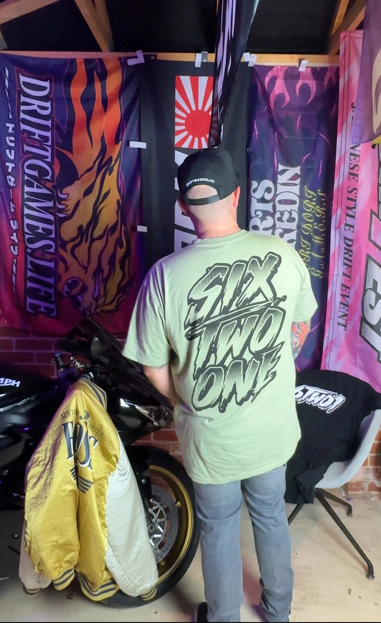 6TWO1 T Shirt Khaki Green with Black Logos (BACK PRINT!)