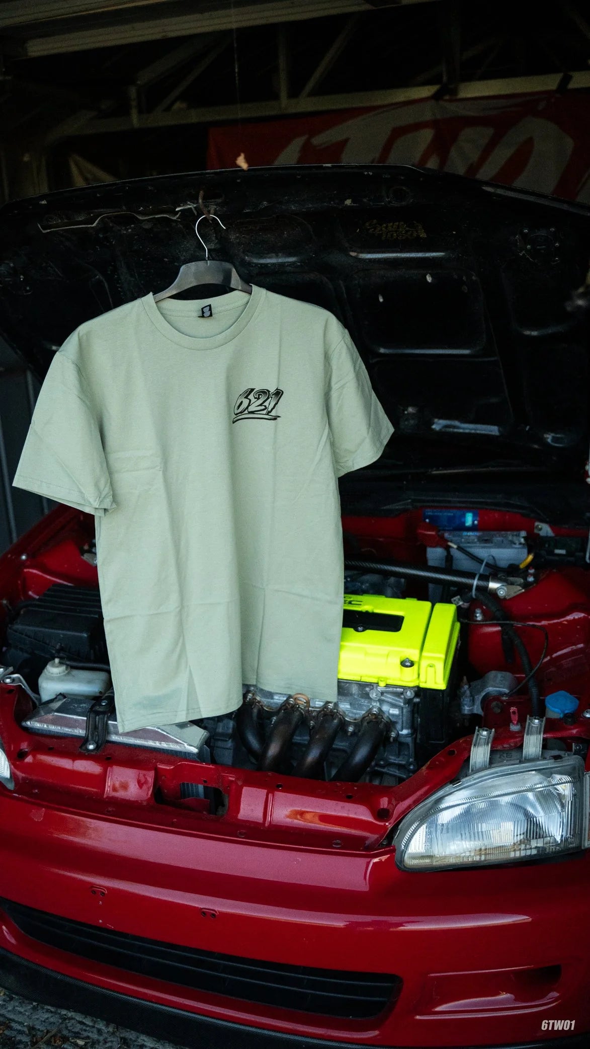 6TWO1 T Shirt Khaki Green with Black Logos (BACK PRINT!)